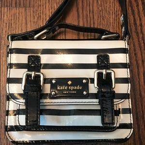 Kate Spade Patent Black & White Stripe Crossbody